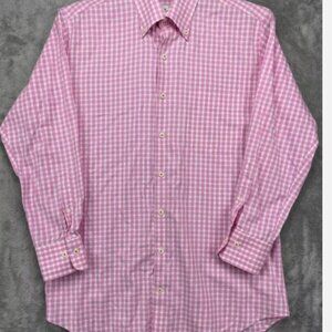 Peter Millar Mens uP PINK Plaid Summer Comfort Long Sleeve Button Down MEDIUM
